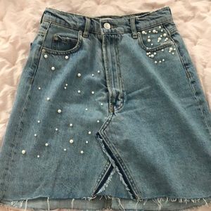 ZARA blue jean skirt with pearls and rips